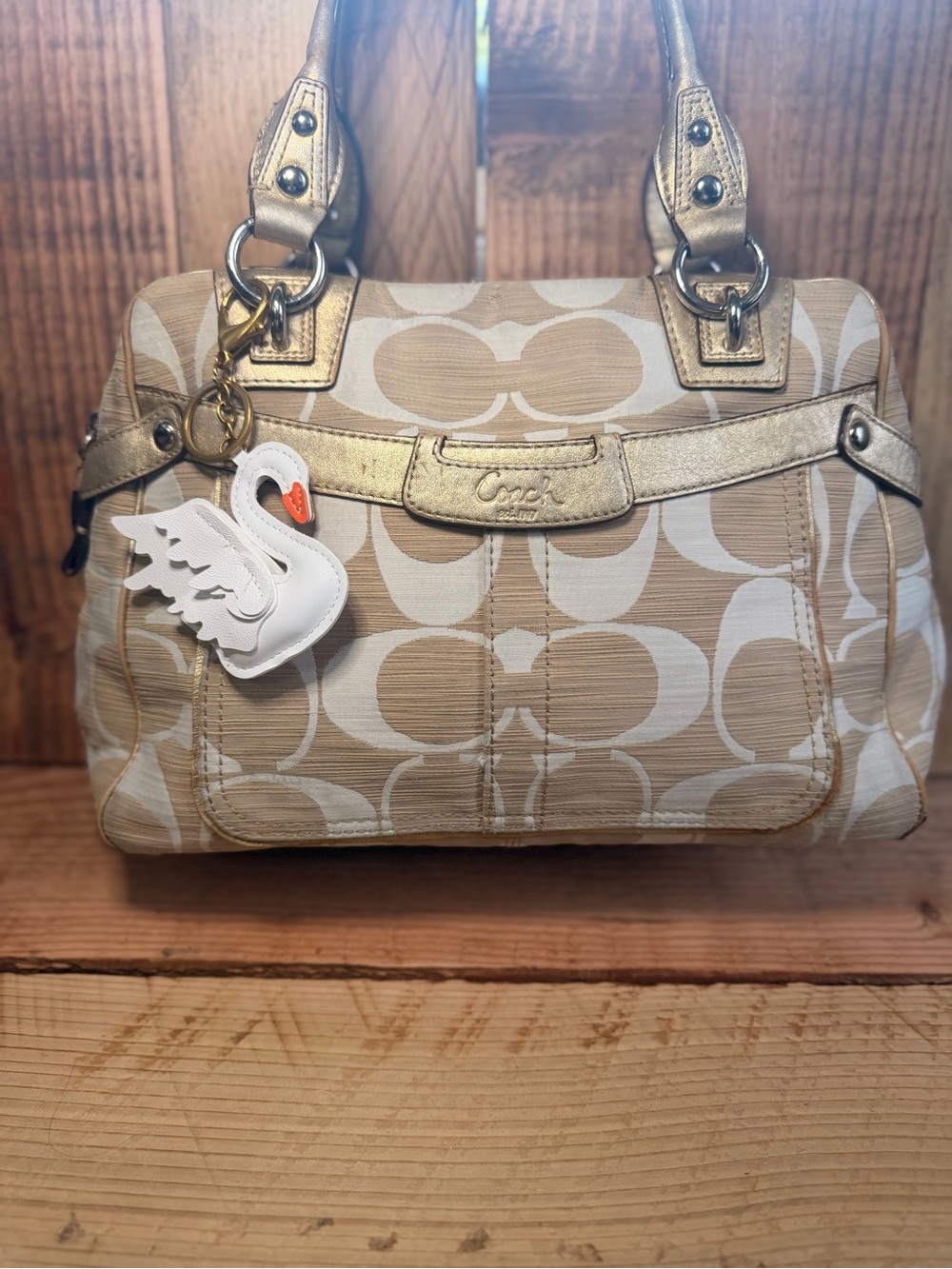 Coach Penelope Shantung Signature Canvas Satchel with Gold Trim ✨👜💛